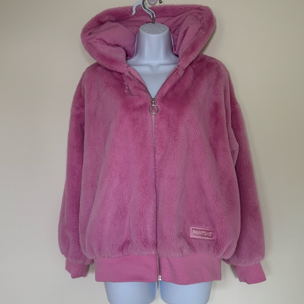 Women's Pink Faux Fur Hooded Jacket